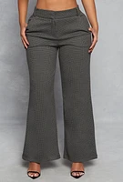 Womens Houndstooth Wide Leg Dress Pant, Grey,