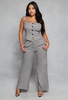 Womens Houndstooth Wide Leg Dress Pant, Grey,