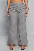 Womens Houndstooth Wide Leg Dress Pant, Grey,