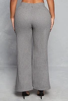 Womens Houndstooth Wide Leg Dress Pant, Grey,