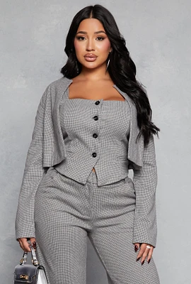 Womens Iris Houndstooth Cropped Blazer, Grey, Size S