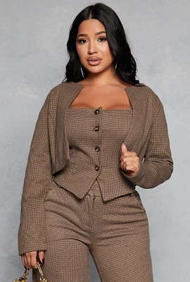 Womens Iris Houndstooth Cropped Blazer, Brown,