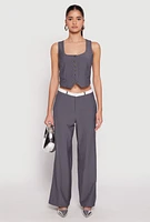 Womens Contrast Waistband Dress Pants, Grey, Size L