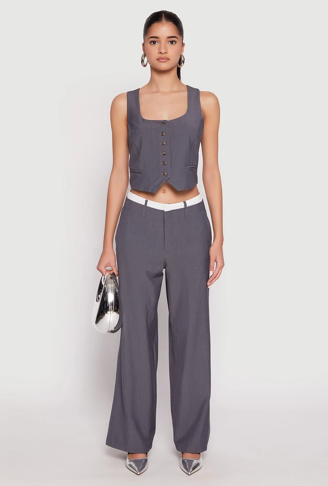 Womens Contrast Waistband Dress Pants, Grey,