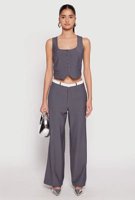 Womens Contrast Waistband Dress Pants, Grey,