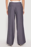 Womens Contrast Waistband Dress Pants, Grey, Size L