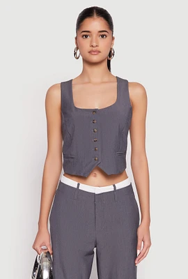 Womens Square Neck Button Front Cropped Blazer Vest, Grey,