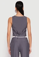 Womens Square Neck Button Front Cropped Blazer Vest, Grey, Size S
