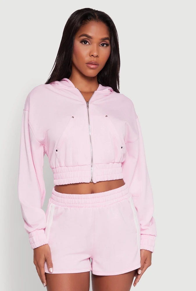 Womens Iris Fleece Zip Front Hoodie, Pink, Size S