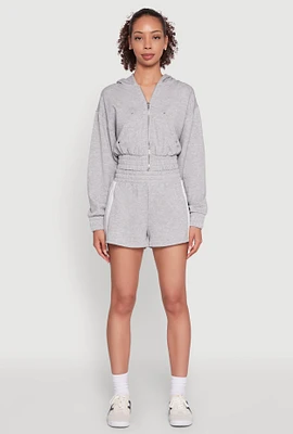 Womens Iris High Waisted Varsity Stripe Fleece Shorts, Grey, Size L