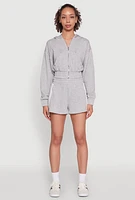 Womens Iris High Waisted Varsity Stripe Fleece Shorts, Grey, Size L