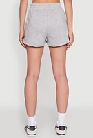 Womens Iris High Waisted Varsity Stripe Fleece Shorts, Grey, Size L