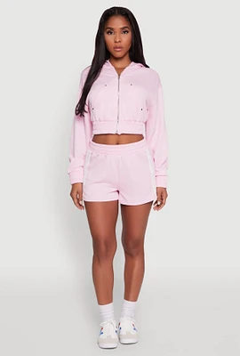 Womens Iris High Waisted Varsity Stripe Fleece Shorts, Pink, Size S