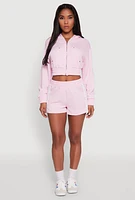Womens Iris High Waisted Varsity Stripe Fleece Shorts, Pink, Size S
