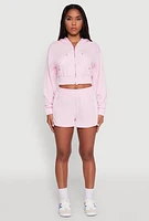 Womens Iris High Waisted Varsity Stripe Fleece Shorts, Pink, Size S