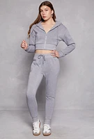 Womens Fleece Solid Cropped Zip Front Hoodie, Grey, Size M