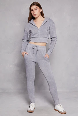 Womens Fleece High Waisted Drawstring Joggers, Grey, Size L