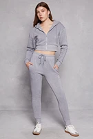 Womens Fleece High Waisted Drawstring Joggers, Grey, Size L