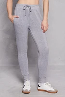Womens Fleece High Waisted Drawstring Joggers, Grey, Size L