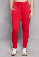 Womens Fleece High Waisted Drawstring Joggers, Red, Size M