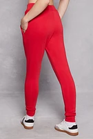 Womens Fleece High Waisted Drawstring Joggers, Red, Size M