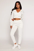 Womens Zip Front Hooded Cropped Sweatshirt, White, Size M