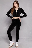 Womens Velour Front Zip Cropped Hoodie,