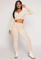 Womens Velour Front Zip Cropped Hoodie, L