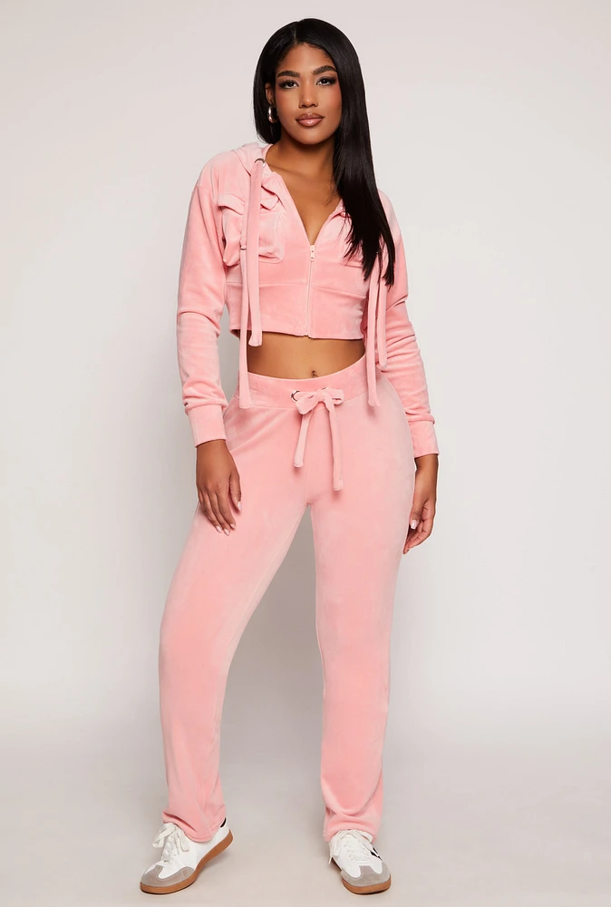 Womens Velour Drawstring Pants, Pink, Size M