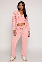 Womens Velour Drawstring Pants, Pink, Size M