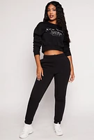 Womens City Graphic Embroidered Pullover Sweatshirt, Black, Size M