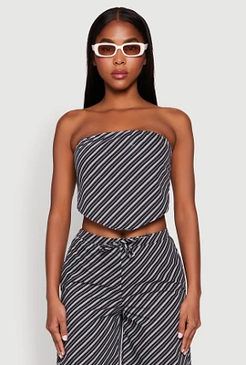 Womens Cropped Pinstripe Tube Top, Black, Size XL