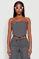 Womens Cropped Pinstripe Tube Top, Black, Size XL
