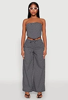 Womens Cropped Pinstripe Tube Top, Black, Size XL