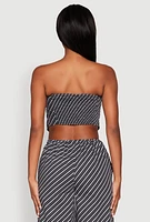 Womens Cropped Pinstripe Tube Top, Black, Size XL