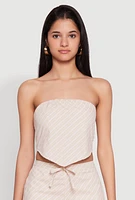 Womens Cropped Pinstripe Tube Top, Beige, Size S