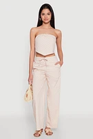 Womens Cropped Pinstripe Tube Top, Beige, Size S