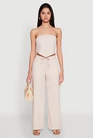 Womens Cropped Pinstripe Tube Top, Beige, Size S
