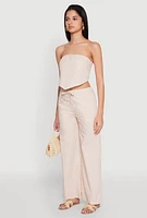 Womens Cropped Pinstripe Tube Top, Beige, Size S