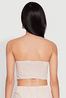 Womens Cropped Pinstripe Tube Top, Beige, Size S