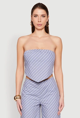 Womens Cropped Pinstripe Tube Top, Blue, Size XL