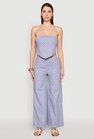 Womens Cropped Pinstripe Tube Top, Blue, Size XL