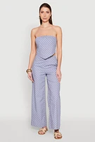 Womens Cropped Pinstripe Tube Top, Blue, Size XL