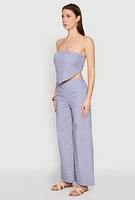 Womens Cropped Pinstripe Tube Top, Blue, Size XL