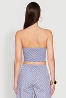 Womens Cropped Pinstripe Tube Top, Blue, Size XL