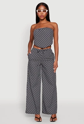 Womens High Waisted Pinstripe Wide Leg Pants, Black,