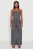 Womens High Waisted Pinstripe Wide Leg Pants, Black,