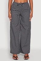 Womens High Waisted Pinstripe Wide Leg Pants, Black,