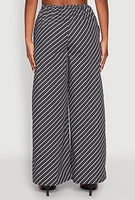 Womens High Waisted Pinstripe Wide Leg Pants, Black,