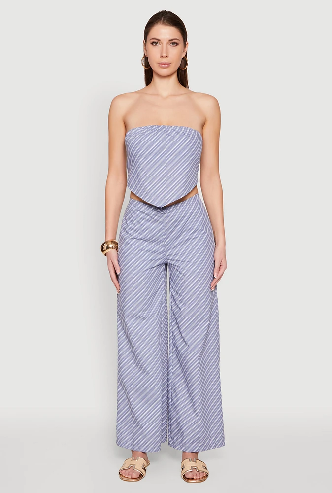 Womens High Waisted Pinstripe Wide Leg Pants, L